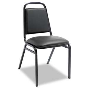 ALERA Padded Steel Stack Chair w/Square Back, Black Vinyl, Black Frame, 4/Carton