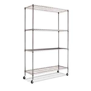 ALERA Complete Wire Shelving Unit w/Caster, Four-Shelf, 48 x 18 x 72, Black Anthracite