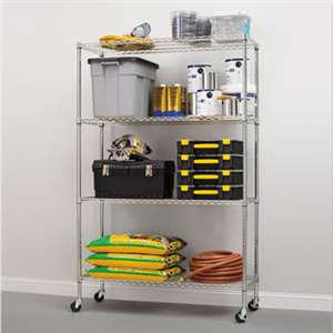ALERA Complete Wire Shelving Unit w/Caster, Four-Shelf, 48 x 18 x 72, Silver