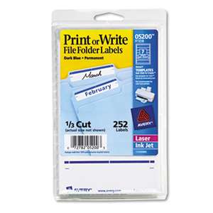 AVERY-DENNISON Print or Write File Folder Labels, 11/16 x 3 7/16, White/Dark Blue Bar, 252/Pack
