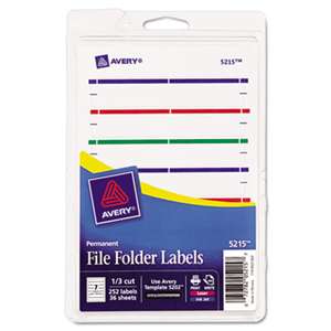 AVERY-DENNISON Print or Write File Folder Labels, 11/16 x 3 7/16, White/Assorted Bars, 252/Pack