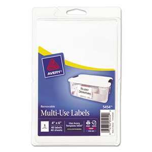 AVERY-DENNISON Removable Multi-Use Labels, 6 x 4, White, 40/Pack