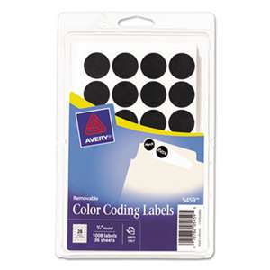 AVERY-DENNISON Handwrite Only Removable Round Color-Coding Labels, 3/4" dia, Black, 1008/Pack