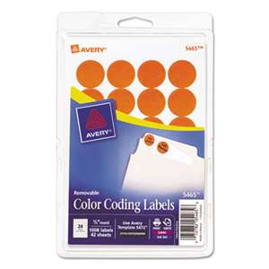 AVERY-DENNISON Printable Removable Color-Coding Labels, 3/4" dia, Orange, 1008/Pack