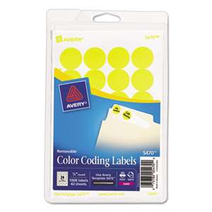 AVERY-DENNISON Printable Removable Color-Coding Labels, 3/4" dia, Neon Yellow, 1008/Pack
