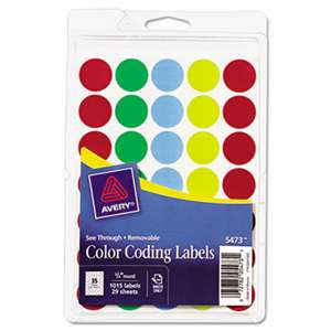 AVERY-DENNISON See Through Removable Color Dots, 3/4 dia, Assorted Colors, 1015/Pack