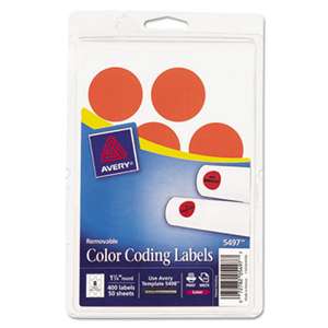 AVERY-DENNISON Printable Removable Color-Coding Labels, 1 1/4" dia, Neon Red, 400/Pack