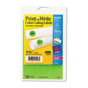 AVERY-DENNISON Printable Removable Color-Coding Labels, 1 1/4" dia, Neon Green, 400/Pack