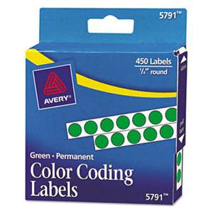 AVERY-DENNISON Permanent Self-Adhesive Round Color-Coding Labels, 1/4" dia, Green, 450/Pack