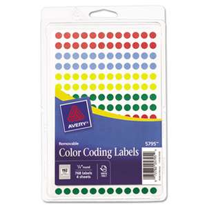 AVERY-DENNISON Handwrite Only Removable Round Color-Coding Labels, 1/4" dia, Assorted, 768/Pack