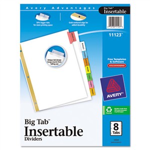 AVERY-DENNISON Insertable Big Tab Dividers, 8-Tab, Letter