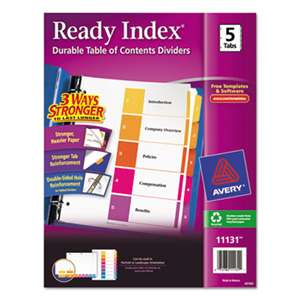 AVERY-DENNISON Ready Index Customizable Table of Contents Multicolor Dividers, 5-Tab, Letter