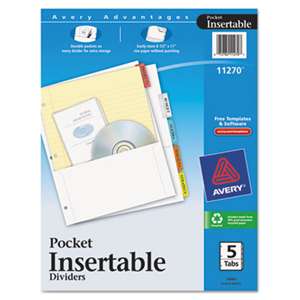 AVERY-DENNISON Insertable Dividers w/Single Pockets, 5-Tab, 11 1/4 x 9 1/8