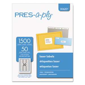 AVERY-DENNISON Laser Address Labels, 1 x 2 5/8, Clear, 1500/Box