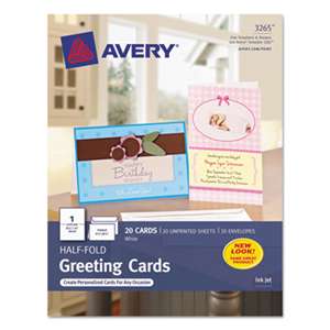 AVERY-DENNISON Half-Fold Greeting Cards, Inkjet, 5 1/2 x 8 1/2, Matte White, 20/Box w/Envelopes