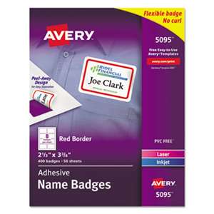 AVERY-DENNISON Flexible Self-Adhesive Laser/Inkjet Name Badge Labels, 2 1/3 x 3 3/8, RD, 400/BX