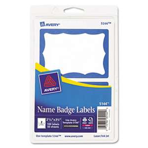 AVERY-DENNISON Printable Self-Adhesive Name Badges, 2-11/32 x 3-3/8, Blue Border, 100/Pack