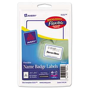AVERY-DENNISON Flexible Self-Adhesive Laser/Inkjet Badge Labels, 2 11/32 x 3 3/8, BE, 40/PK