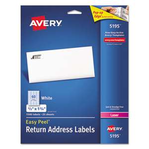 AVERY-DENNISON Easy Peel Mailing Address Labels, Laser, 2/3 x 1 3/4, White, 1500/Pack