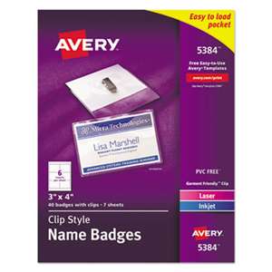 AVERY-DENNISON Badge Holder Kit w/Laser/Inkjet Insert, Top Load, 3 x 4, White, 40/Box