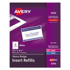 AVERY-DENNISON Additional White Laser/Inkjet Insert for Badge Holder,2 1/4 x 3 1/2,White,400/BX