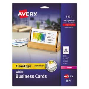 AVERY-DENNISON Clean Edge Business Cards, Laser, 2 x 3 1/2, White, 200/Pack