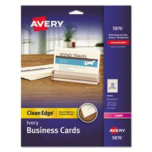 AVERY-DENNISON Clean Edge Business Cards, Laser, 2 x 3 1/2, Ivory, 200/Pack