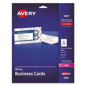 AVERY-DENNISON Print-to-the-Edge Microperf Business Cards, Color Laser, 2 x 3 1/2, Wht, 160/Pk