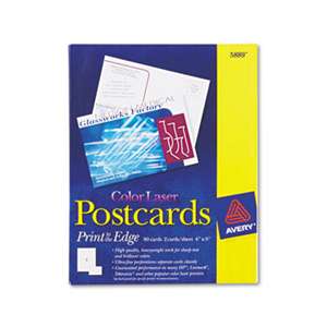 AVERY-DENNISON Postcards, Color Laser Printing, 4 x 6, Uncoated White, 2 Cards/Sheet, 80/Box