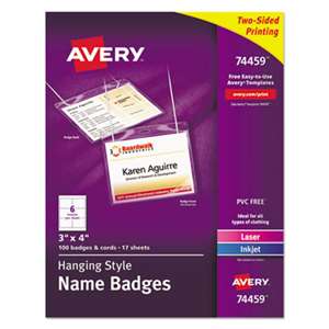 AVERY-DENNISON Neck Hang Badge Holder w/Laser/Inkjet Insert, Top Load, 3 x 4, White, 100/BX
