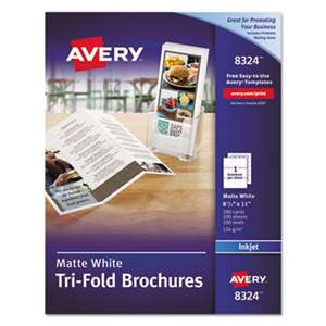 AVERY-DENNISON Tri-Fold Brochures for Inkjet Printers, 8 1/2 x 11, White, 100 Sheets/Box