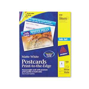 AVERY-DENNISON Postcards, Inkjet, 4 x 6, 2 Cards/Sheet, White, 100 Cards/Box