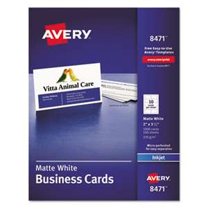 AVERY-DENNISON Printable Microperf Business Cards, Inkjet, 2 x 3 1/2, White, Matte, 1000/Box