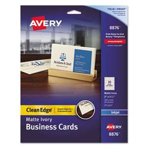 AVERY-DENNISON True Print Clean Edge Business Cards, Inkjet, 2 x 3 1/2, Ivory, 200/Pack