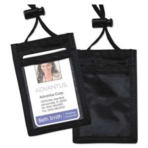 ADVANTUS CORPORATION ID Badge Holder w/Convention Neck Pouch, Vertical, 2 3/4 x 3 1/2, Black, 12/Pack