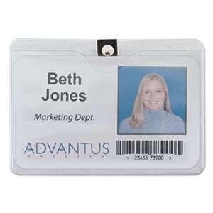 ADVANTUS CORPORATION ID Badge Holder w/Clip, Horizontal, 4w x 3h, Clear, 50/Pack