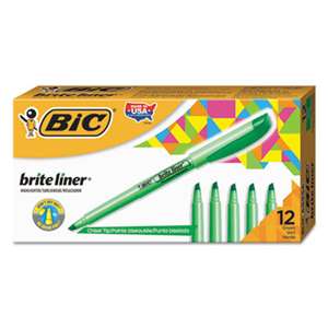 BIC CORP. Brite Liner Highlighter, Chisel Tip, Fluorescent Green, Dozen