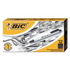 BIC CORP. Clic Stic Retractable Ballpoint Pen, Black Ink, 1mm, Medium, Dozen