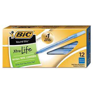 BIC CORP. Round Stic Xtra Precision & Xtra Life Ballpoint Pen, Blue Ink, .8mm, Fine, Dozen