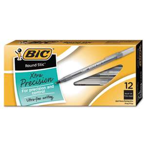 BIC CORP. Round Stic Xtra Precision & Xtra Life Ballpoint Pen, Black Ink, .8mm, Fine, DZ