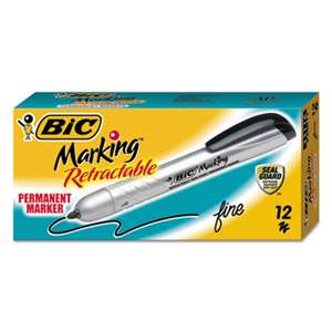 BIC CORP. Marking Retractable Permanent Marker, Fine Tip, Black, Dozen