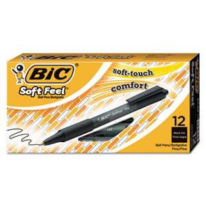 BIC CORP. Soft Feel Retractable Ballpoint Pen, Black Ink, .8mm, Fine, Dozen