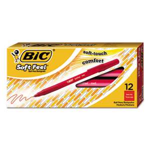 BIC CORP. Soft Feel Stick Ballpoint Pen, Red Ink, 1mm, Medium, Dozen