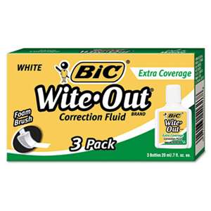 BIC CORP. Wite-Out Extra Coverage Correction Fluid, 20 ml Bottle, White, 3/Pack