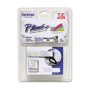 Brother P-Touch TZEMQ934 TZ Standard Adhesive Laminated Labeling Tape, 1/2" x 16.4 ft., Gold/Silver