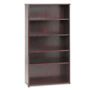 BASYX BW Wood Veneer Series Five-Shelf Bookcase, 36w x 13d x 66h, Mahogany