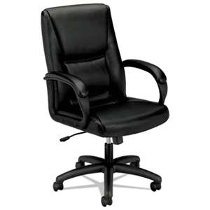 BASYX VL161 Series Executive Mid-Back Chair, Black Leather