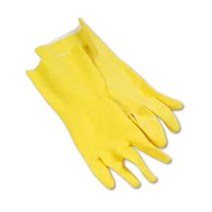 BOARDWALK Flock-Lined Latex Cleaning Gloves, Large, Yellow, 12 Pairs