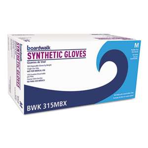 BOARDWALK Powder-Free Synthetic Vinyl Gloves, Medium, Beige, 4 mil, 100/Box