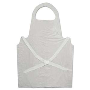 BOARDWALK Disposable Apron, White, Polyethylene, 32 in. x 50 in., 1 mil, One Size, 100/Pk